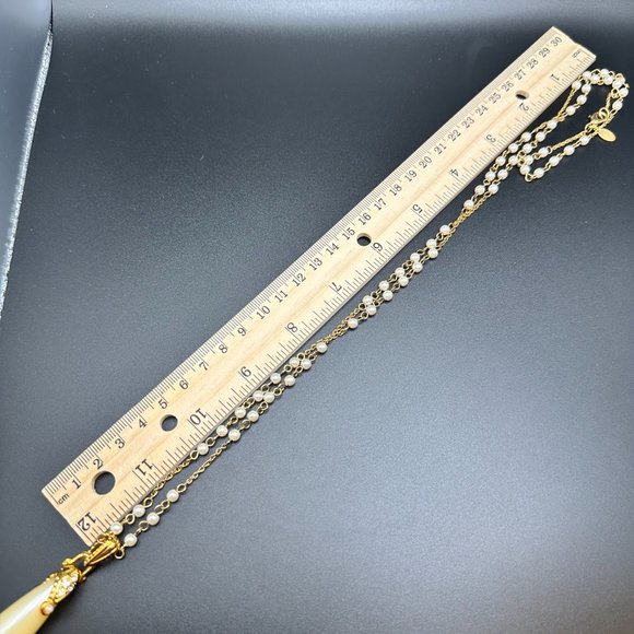 Vintage Nolan Miller Glamour Collection Gold Tone Faux Pearl Teardrop Necklace - Picture 13 of 15